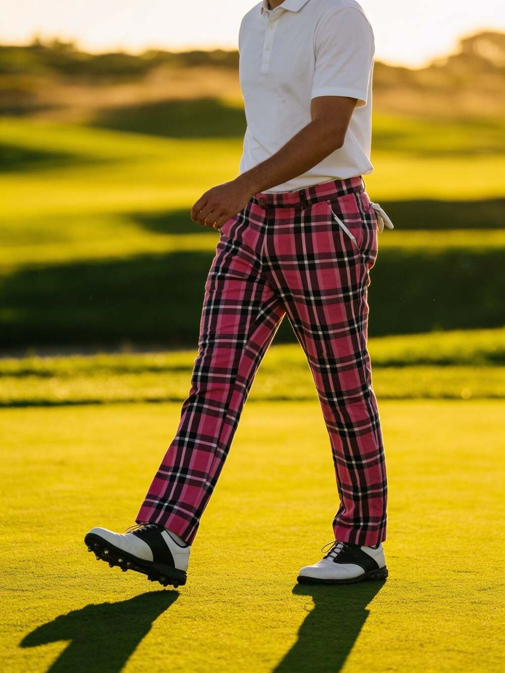 Royal & Awesome Men's Plaid In Pink Tartan Golf Pants, Size 36/30